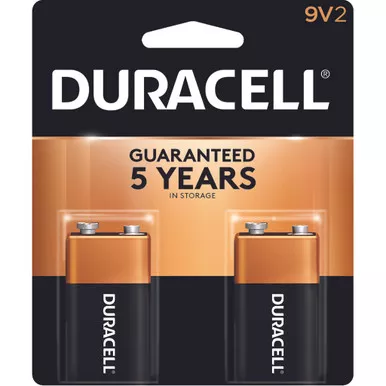 Duracell 041333216010 Coppertop Batteries 9 Volt, Black, 2 Pack