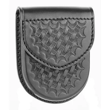 Dutyman 8121 Basketweave Leather Round Bottom Closed Single Cuff Case, Black