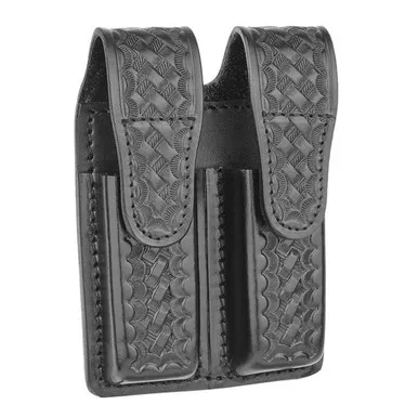 Dutyman 8521 Basketweave Leather Double Magazine Holder for 9mm, .40 & .45, Black