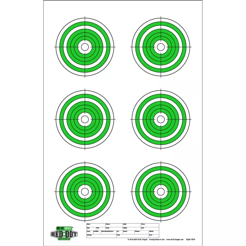 EZ2C Targets RD6: Six 4 Bullseyes Paper Shooting Target 11×17 USA MADE