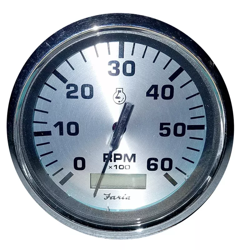 Faria Spun Silver 4 Tachometer w/Hourmeter (6000 RPM) (Gas Inboard)