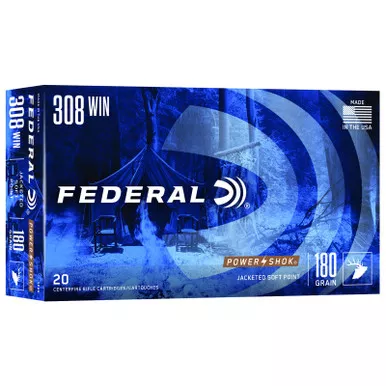 Federal 308B Power-Shok 308Win 180gr Jacketed Soft Point 20 Per Box/10 Case
