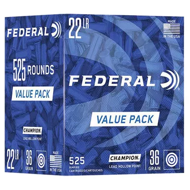 Federal 747 Champion Training Value Pack 22LR 36gr Lead Hollow Point 525 Per Box/10 Case