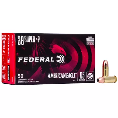 Federal AE38S3 American Eagle Handgun 38Super+P 115gr Jacketed Hollow Point 50 Per Box/20 Case