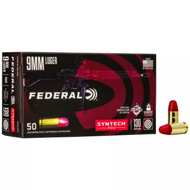 Federal AE9SJPC1 American Eagle Syntech PCC 9mmLuger 130gr Total Syntech Jacket Flat Nose 50 Per Box/10 Case