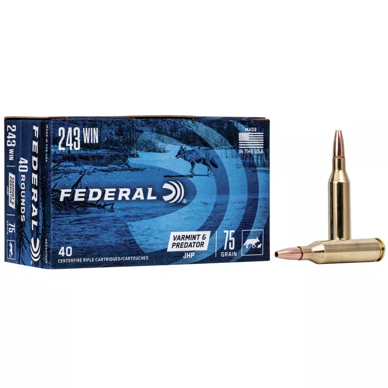 Federal American Eagle Varmint & Predator 243 Win 75 Gr. JHP 40/Box