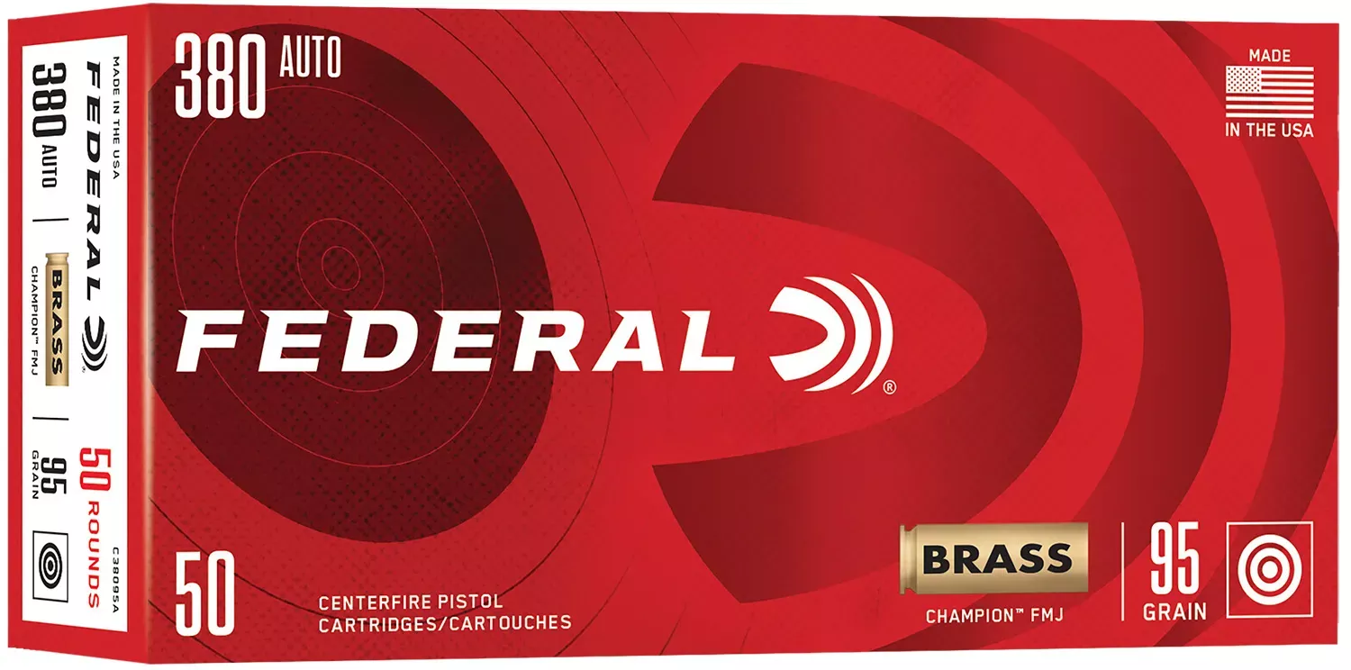 Federal Champion 380 Auto Ammo 95 Grain Full Metal Jacket 50 Rounds C38095