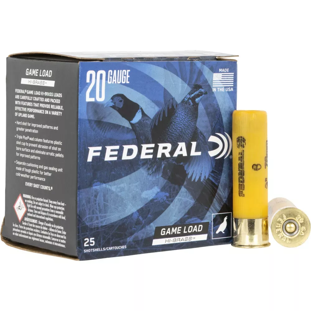 Federal Game Load Upland Hi-Brass 20 Gauge Ammo 3″ #6 25 Rounds H2586