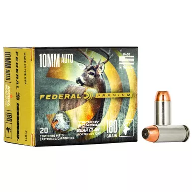 Federal P10T1 Premium 10mmAuto 180gr Trophy Bonded Bear Claw Jacketed Soft Point 20 Per Box/10 Case