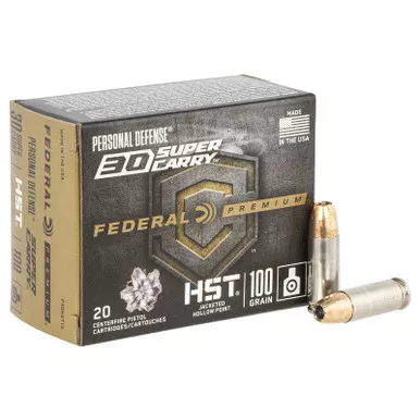 Federal P30HST1S Premium Personal Defense 30Super Carry 100gr HST Jacketed Hollow Point 20 Per Box/10 Case