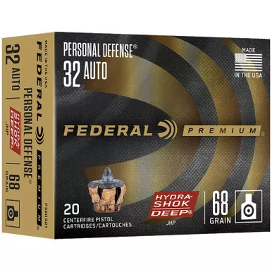 Federal P32HSD1 Hydra-Shok Deep Personal Defense 32ACP 68gr Jacketed Hollow Point 20 Per Box/10 Case