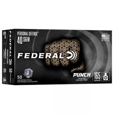 Federal PD40P1G Punch 40S&W 165gr Jacketed Hollow Point 50 Per Box/10 Case