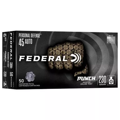 Federal PD45P1G Punch 45Auto 230gr Jacketed Hollow Point 50 Per Box/10 Case