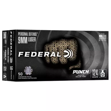 Federal PD9P1G Punch 9mm 124gr Jacketed Hollow Point 50 Per Box/10 Case
