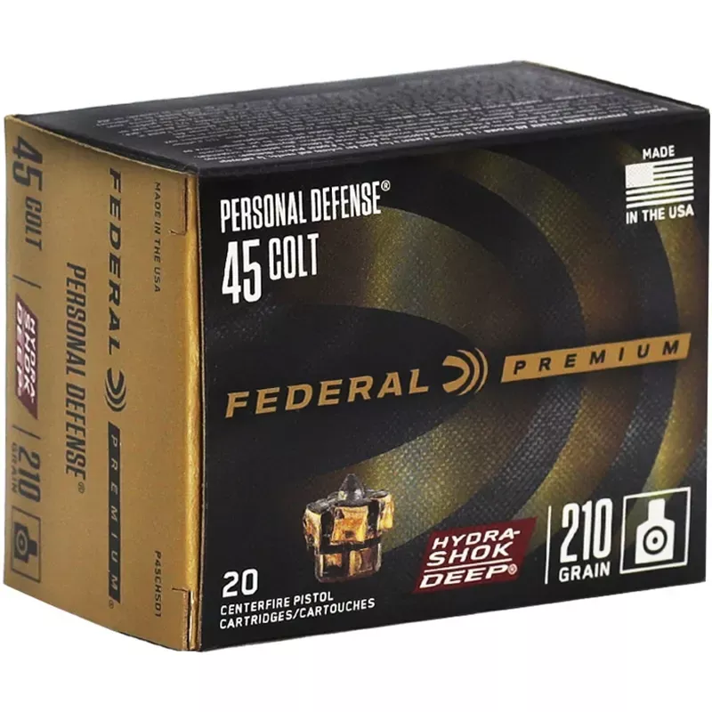 Federal Personal Defense Hydra-Shok Deep 45 Colt Ammo 210 Grain Hydra-Shok Deep Jacketed Hollow Point 20 Rounds P45CHSD1