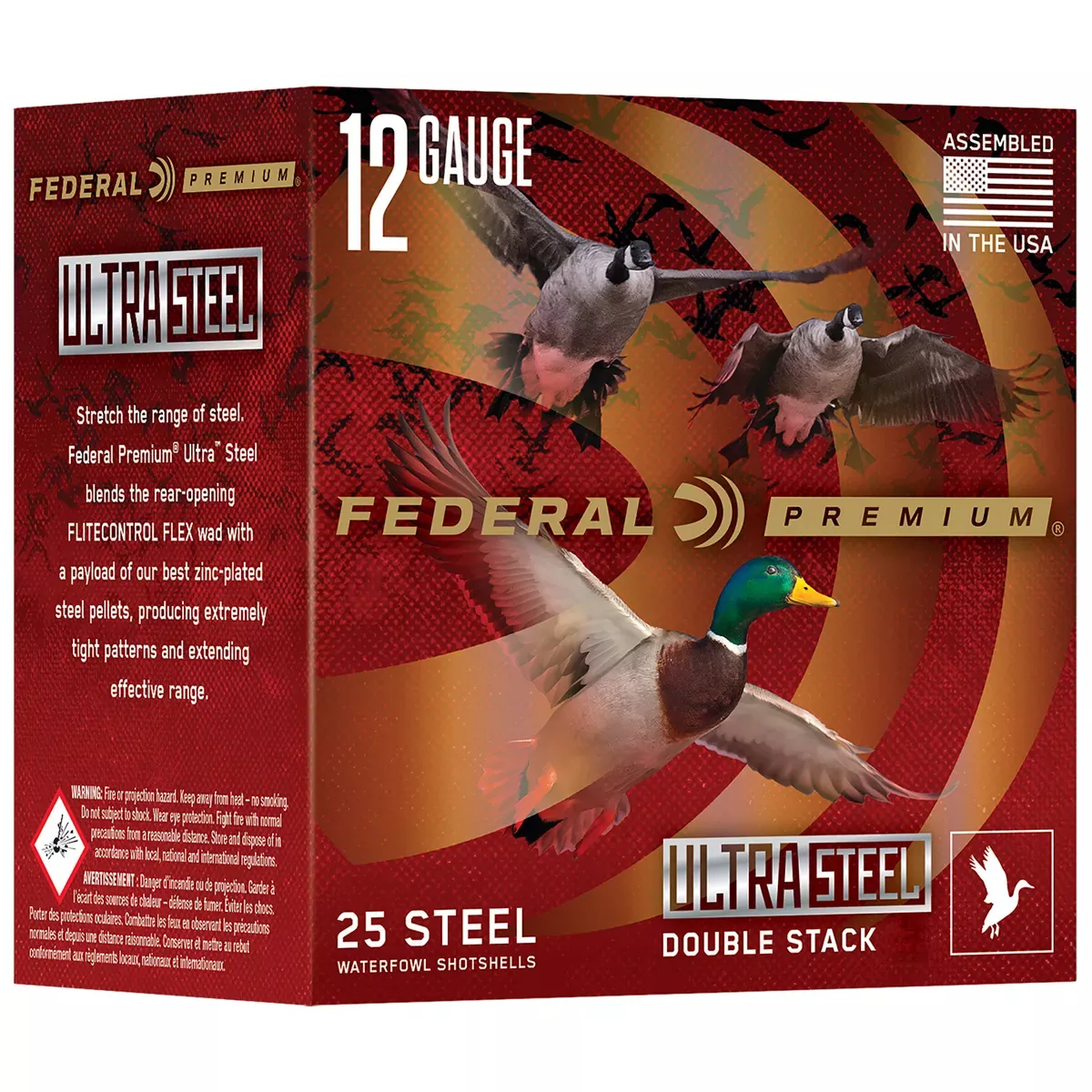 Federal Premium Ultra Steel Double Stack 12 Ga 3″ Shotshells 1-1/4 oz Blend of #3 & #5 Shot 1450fps 25 Shells Per Box