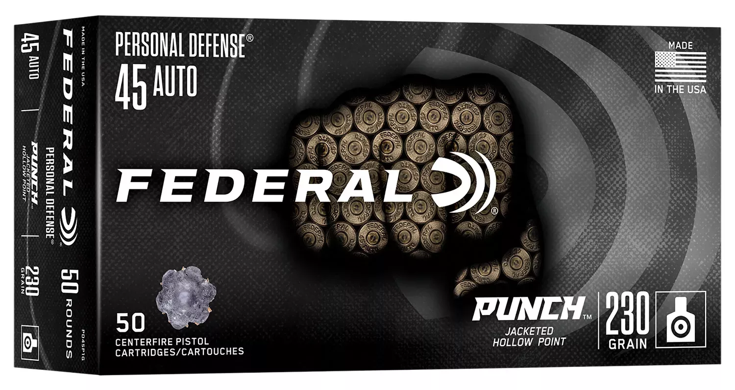 Federal Punch 45 Auto Ammo 230 Grain Jacketed Hollow Point 50 Rounds PD45P1G