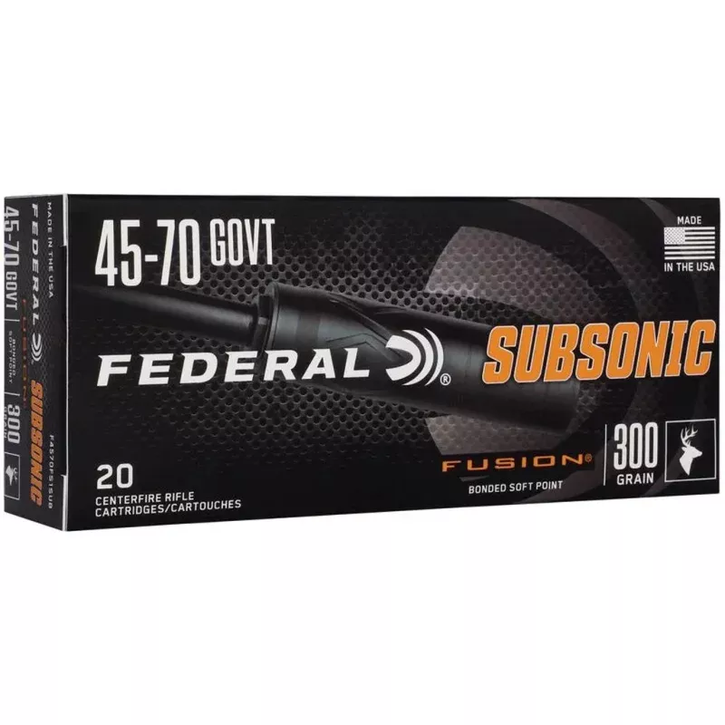 Federal Subsonic Rifle Ammo 45-70 Govt 300 gr. Fusion Subsonic 20 rd.
