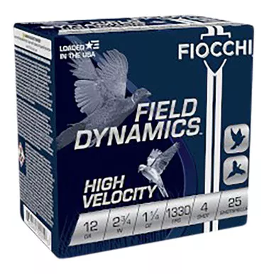 Fiocchi 12HV4 Field Dynamics High Velocity 12Gauge 2.75" 1 1/4oz 4Shot 25 Per Box/10 Case