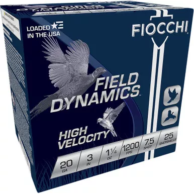 Fiocchi 203HV75 Field Dynamics High Velocity 20Gauge 3″ 1 1/4oz 7.5Shot 25 Per Box/10 Case