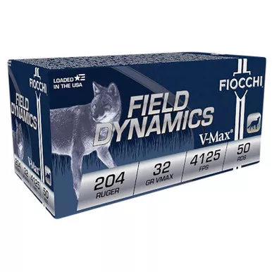 Fiocchi 204HVA Field Dynamics 204Ruger 32gr Hornady V Max 50 Per Box/20 Case