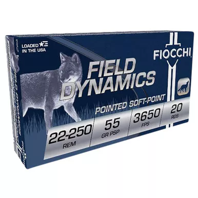 Fiocchi 22250B Field Dynamics 22-250Rem 55gr Pointed Soft Point 20 Per Box/10 Case