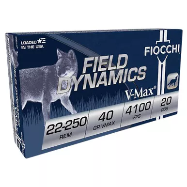 Fiocchi 22250HVB Field Dynamics 22-250Rem 40gr Hornady V Max 20 Per Box/10 Case