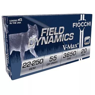 Fiocchi 22250HVD Field Dynamics 22-250Rem 55gr Hornady V Max 20 Per Box/10 Case