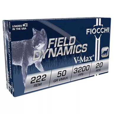 Fiocchi 222HVA Field Dynamics 222Rem 50gr Hornady V Max 20 Per Box/10 Case