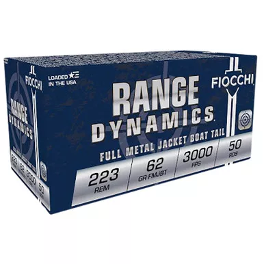 Fiocchi 223C Range Dynamics 223Rem 62gr Full Metal Jacket Boat Tail 50 Per Box/20 Case