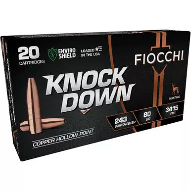 Fiocchi 243BHC Knock Down 243Win 80gr Copper Hollow Point 20 Per Box/10 Case