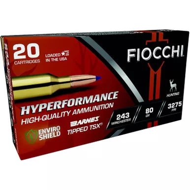 Fiocchi 243TTSX Hyperformance 243Win 80gr Barnes Tipped TSX 20 Per Box/10 Case