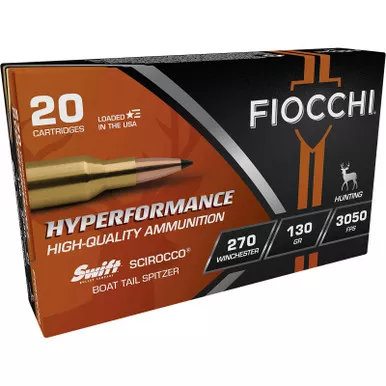 Fiocchi 270SCA Hyperformance 270Win 130gr Swift Scirocco II Bonded 20 Per Box/10 Case