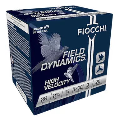 Fiocchi 28HV9 Field Dynamics High Velocity 28Gauge 2.75″ 3/4oz 9Shot 25 Per Box/10 Case