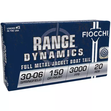 Fiocchi 3006A Range Dynamics 30-06Springfield 150gr Full Metal Jacket Boat Tail 20 Per Box/10 Case