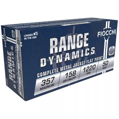 Fiocchi 357GCMJ Range Dynamics 357Mag 158gr Copper Metal Jacket Flat Point 50 Per Box/20 Case