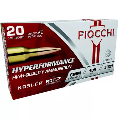 Fiocchi 6CMRD Hyperformance Match 6mmCreedmoor 105gr Nosler Reduced Drag Factor 20 Per Box/10 Case
