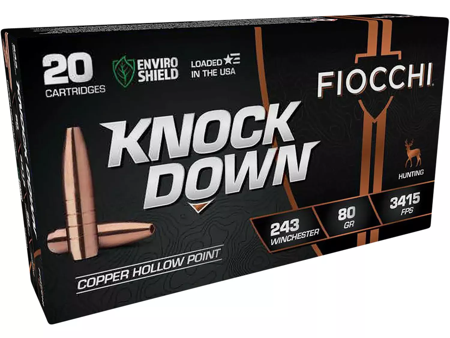 Fiocchi Knock Down Enviro Shield 243 Win 80 gr Hollow Point (HP) 20 Per Box