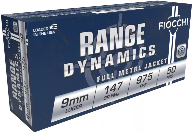 Fiocchi Range Dynamics 9mm Luger Ammo 147 Grain Full Metal Jacket 50 Rounds 9APD