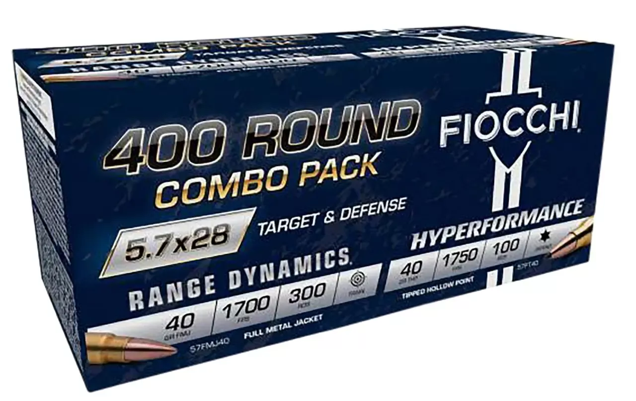 Fiocchi Target & Defense Combo Pack 5.7x28mm FN Ammo 40gr FMJ & Polymer Tip 400 Rounds 57 COMPT