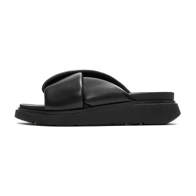 FITFLOP Gen-FF Folded-Leather All Black Slides (A2Z-090)