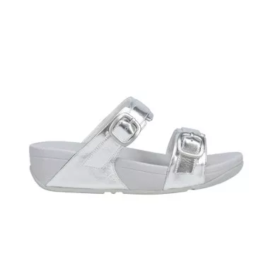 FITFLOP Lulu Adjustable Metallic-Leather Silver Slides (HS8-011)