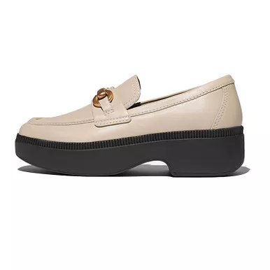 FITFLOP Women’s F-Luma Chunky-Snaffle Stone Beige Leather Demi-Wedge Loafers (IJ7-A20)