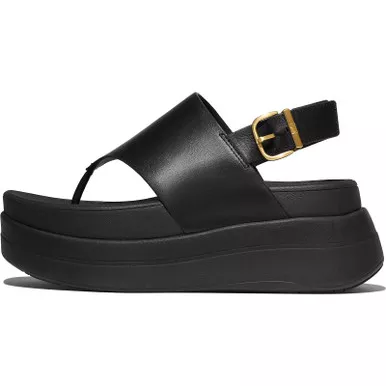 FITFLOP Women's F-Mode Stack Leather Back-Strap Black Toe-Post Sandals (E2G-001)