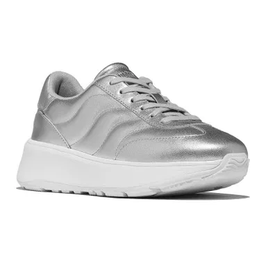 FITFLOP Women’s F-Mode T-Toe Wave Metallic Silver Leather Sneakers (E2E-011)