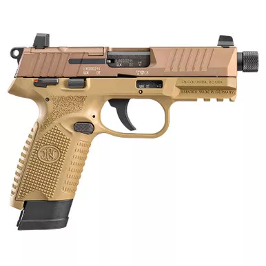 FN 66101009 502 Tactical 22 LR 10+1 4.60″ Black Steel Threaded Barrel, Flat Dark Earth Optic Ready/Serrated Slide & Polymer Frame w/Picatinny Rail, FDE Textured Polymer Grip, Ambidextrous