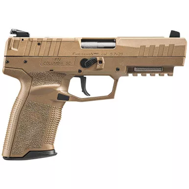 FN 66101277 Five-seveN MRD 5.7x28mm 10+1 4.80″ Black Steel Barrel, Flat Dark Earth Optic Cut/Serrated Steel Slide & Polymer Frame w/Picatinny Rail, FDE Textured Polymer Grip, Ambidextrous