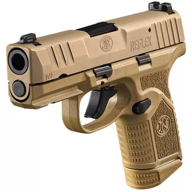 FN 66101421 Reflex 9mm Luger 10+1 3.30" Micro-Compact Frame Flat Dark Earth PVD Serrated Steel Slide w/Picatinny Rail Stippled Grip Ambidextrous