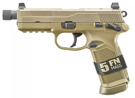 FN FNX Tactical Bundle .45ACP 10+1 5.30" Black Barrel Flat Dark Earth SS Slide FDE Polymer Frame OR NS Threaded Rail 66101635