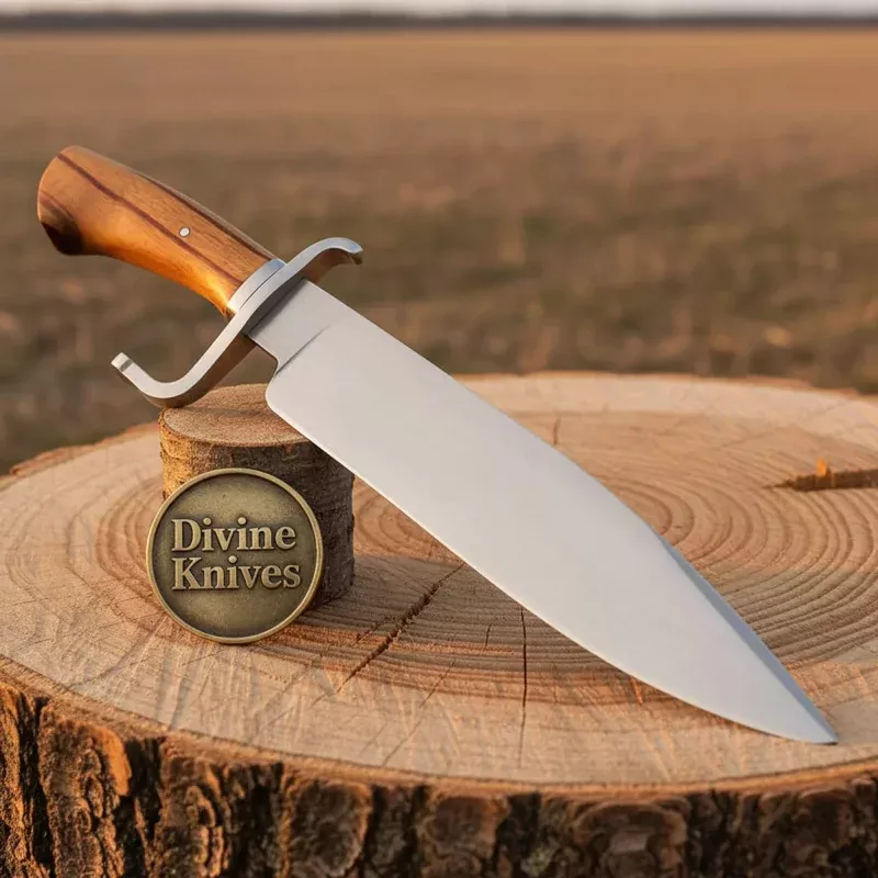 Forged Hunting Knife with Stacked Leather HandleHandcrafted Skinner with Stag Pommel